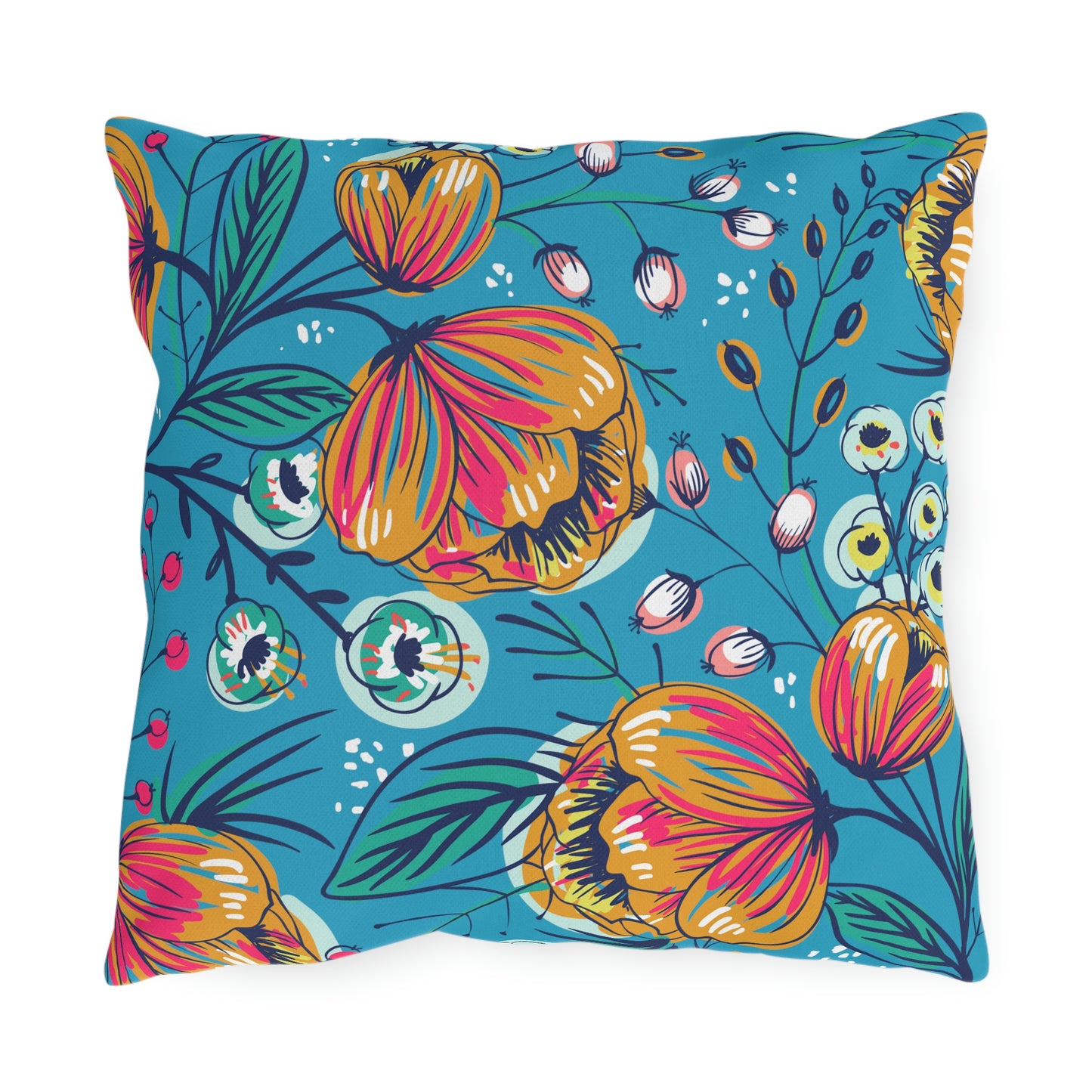 Teal Blue, Gold, Orange & Fuchsia Pillow COVER ONLY for Outdoor Living, Firepit Seating, Porch Swings, Keep Pillows Clean, Attractive Decor