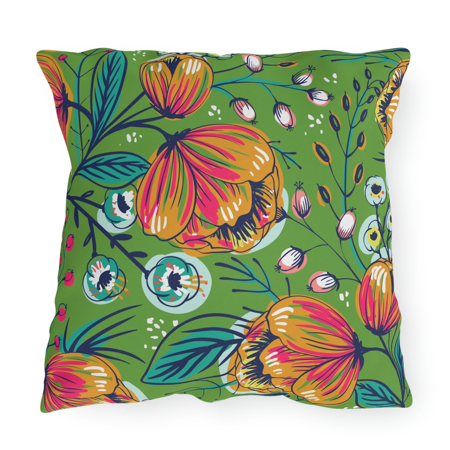 Green, Gold, Orange & Fuchsia Pillow COVER ONLY for Outdoor Living, Firepit Seating, Porch Swings, Keep Pillows Clean, Attractive Decor Accessory