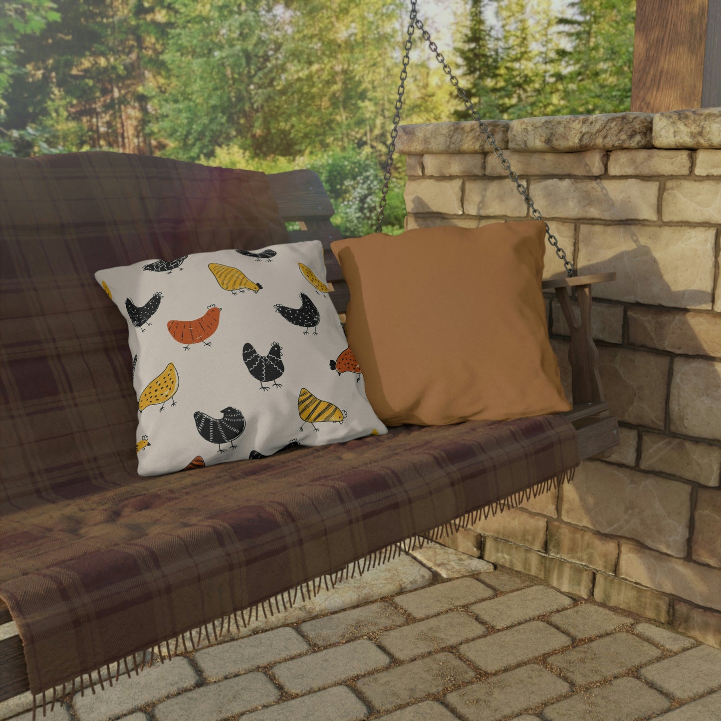 Chicken Lovers Pillow Cover and Form for Outdoor Living, Firepit Seating, Porch Swings