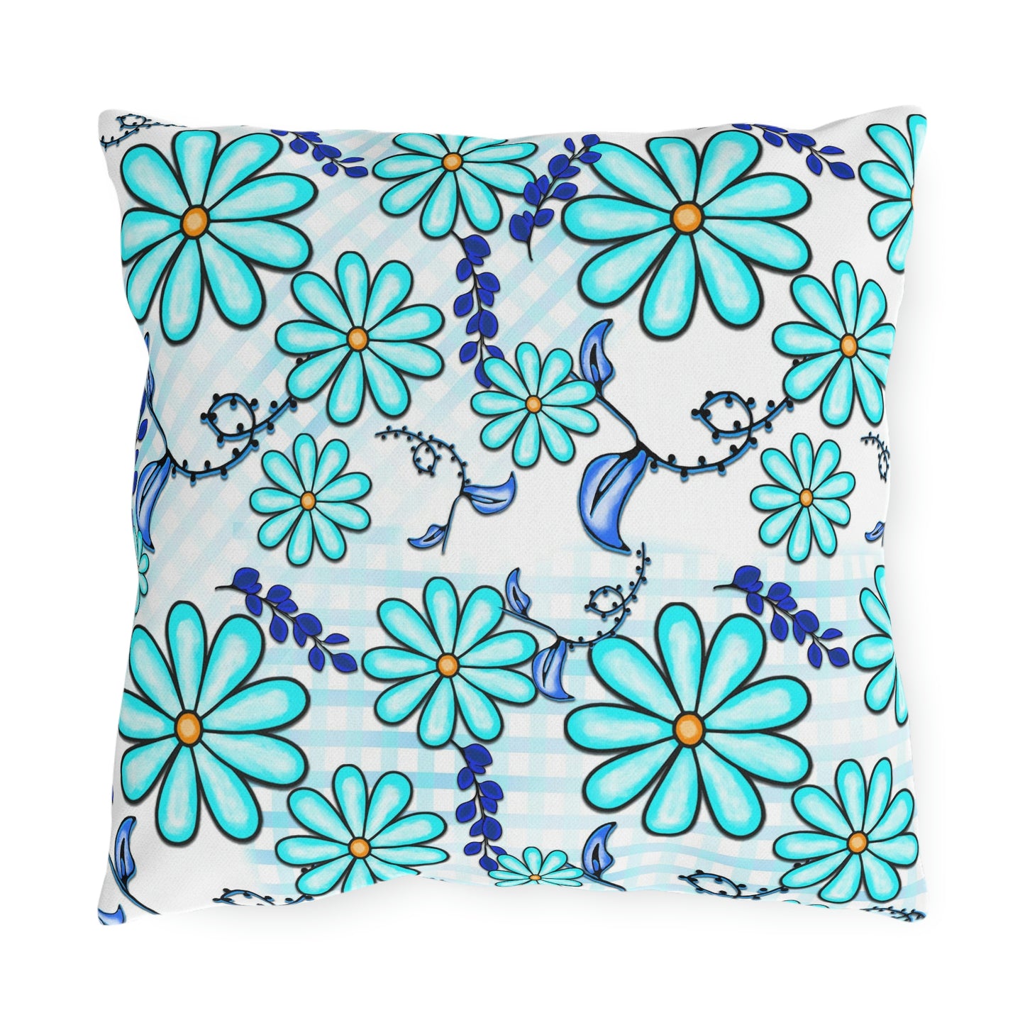Blue Daisy, Grace Upon Grace Outdoor Pillow Cover AND Form, Outdoor Living, Fire Pit & Porch Swing Friendly, Blue Daisy, Home Decor