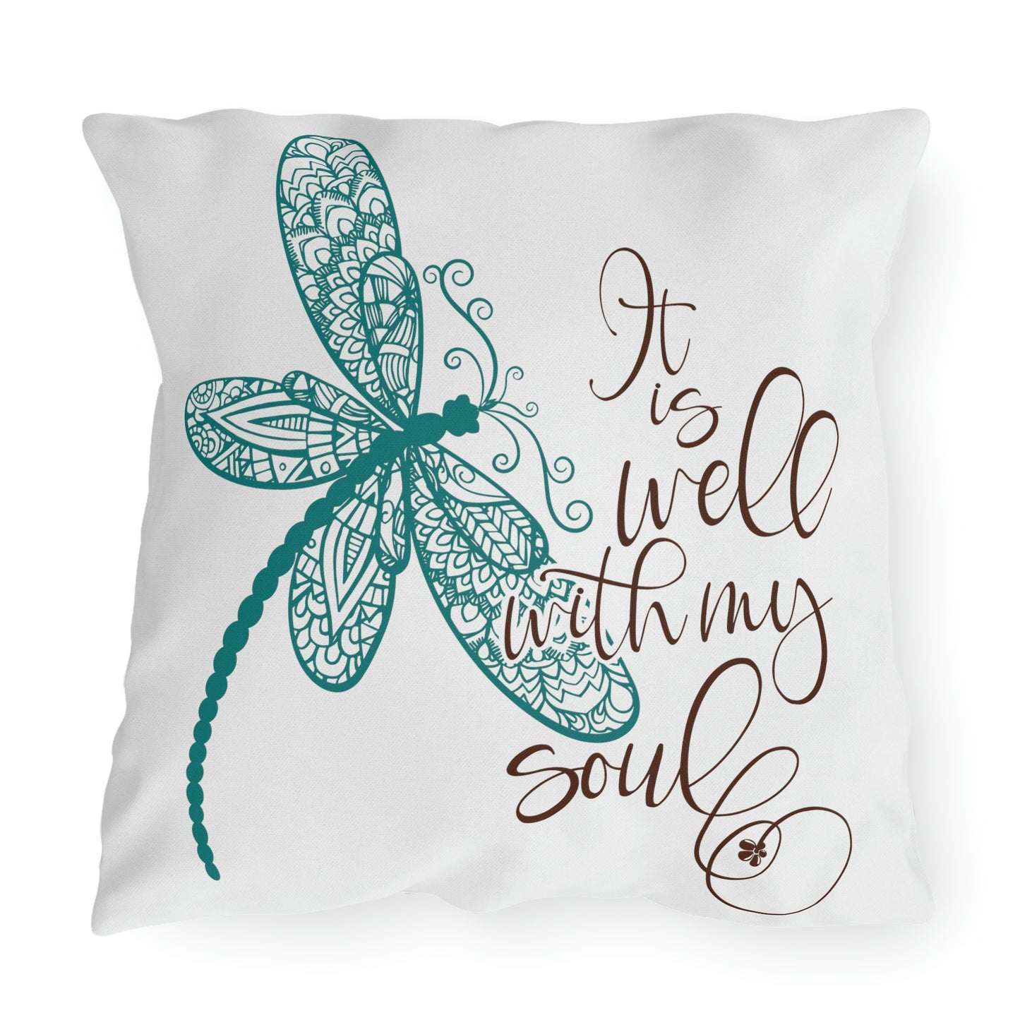 Dragonfly "It is Well With My Soul", COVER ONLY Perfect for Outdoor Living, Sun Room, Porch or Patio, Pool Side Lounging, Square Pillow