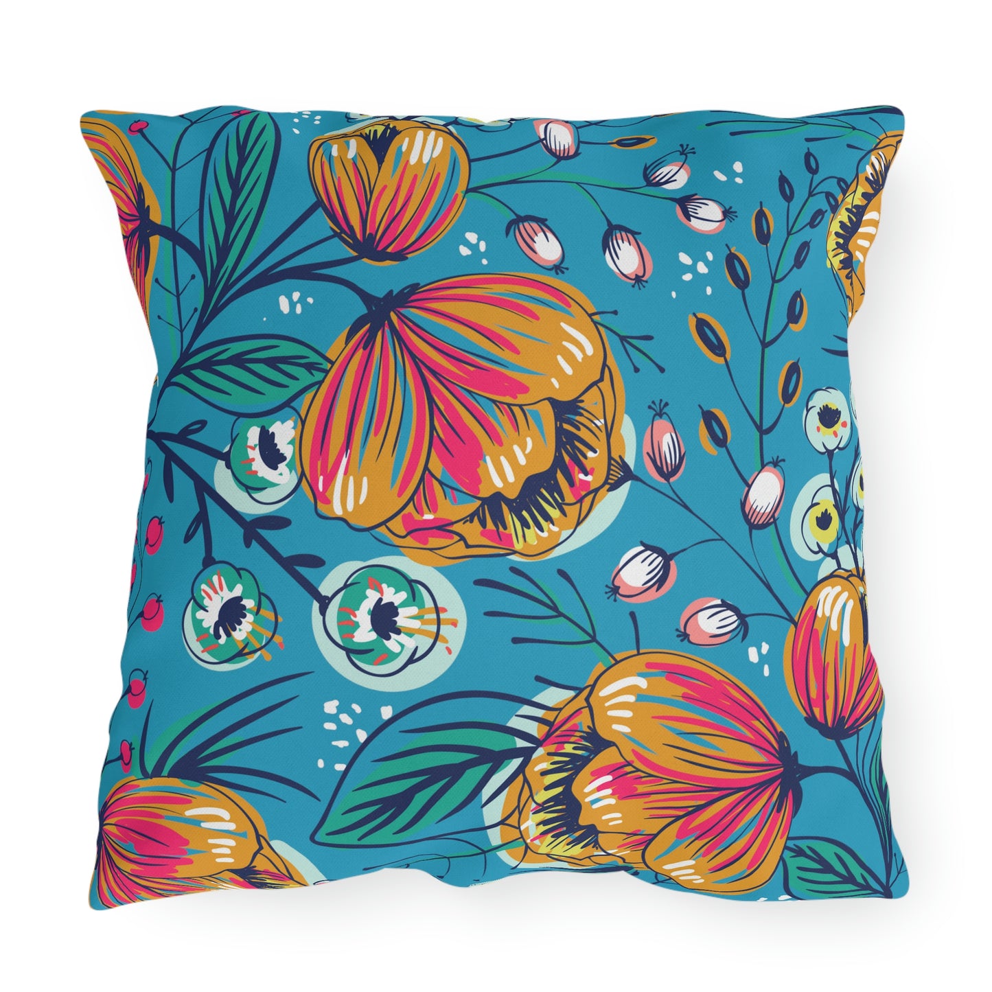 Teal Blue, Gold, Orange & Fuchsia Pillow COVER ONLY for Outdoor Living, Firepit Seating, Porch Swings, Keep Pillows Clean, Attractive Decor