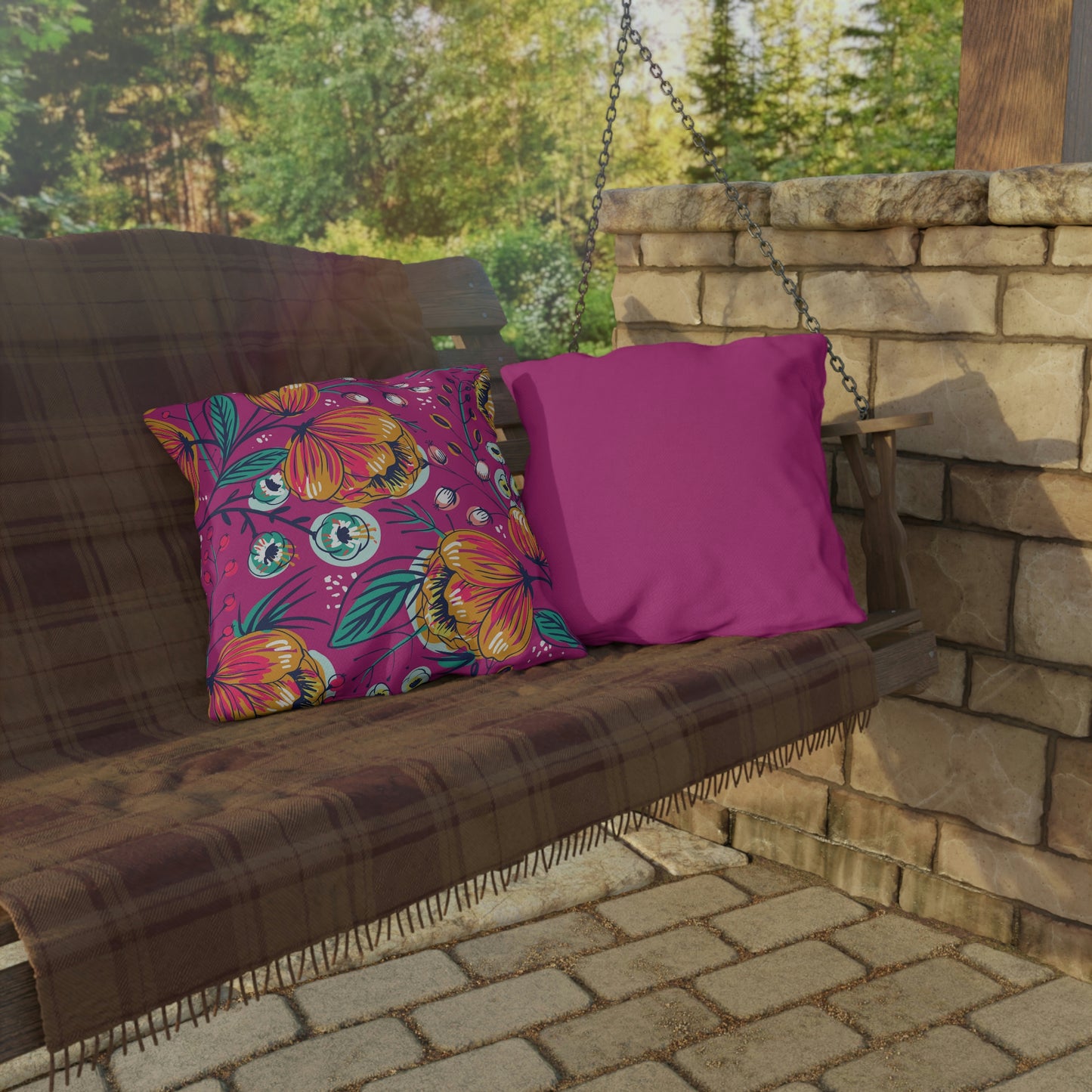 Bright Pink, Gold, Orange & Fuchsia Pillow COVER ONLY for Outdoor Living, Firepit Seating, Porch Swings, Keep Pillows Clean, Attractive Decor