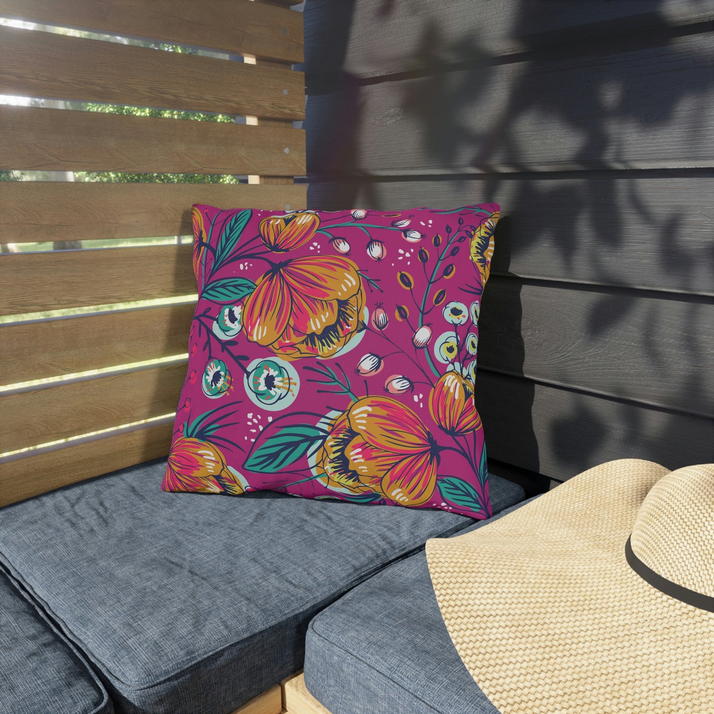 Bright Pink, Gold, Orange & Fuchsia Pillow COVER ONLY for Outdoor Living, Firepit Seating, Porch Swings, Keep Pillows Clean, Attractive Decor