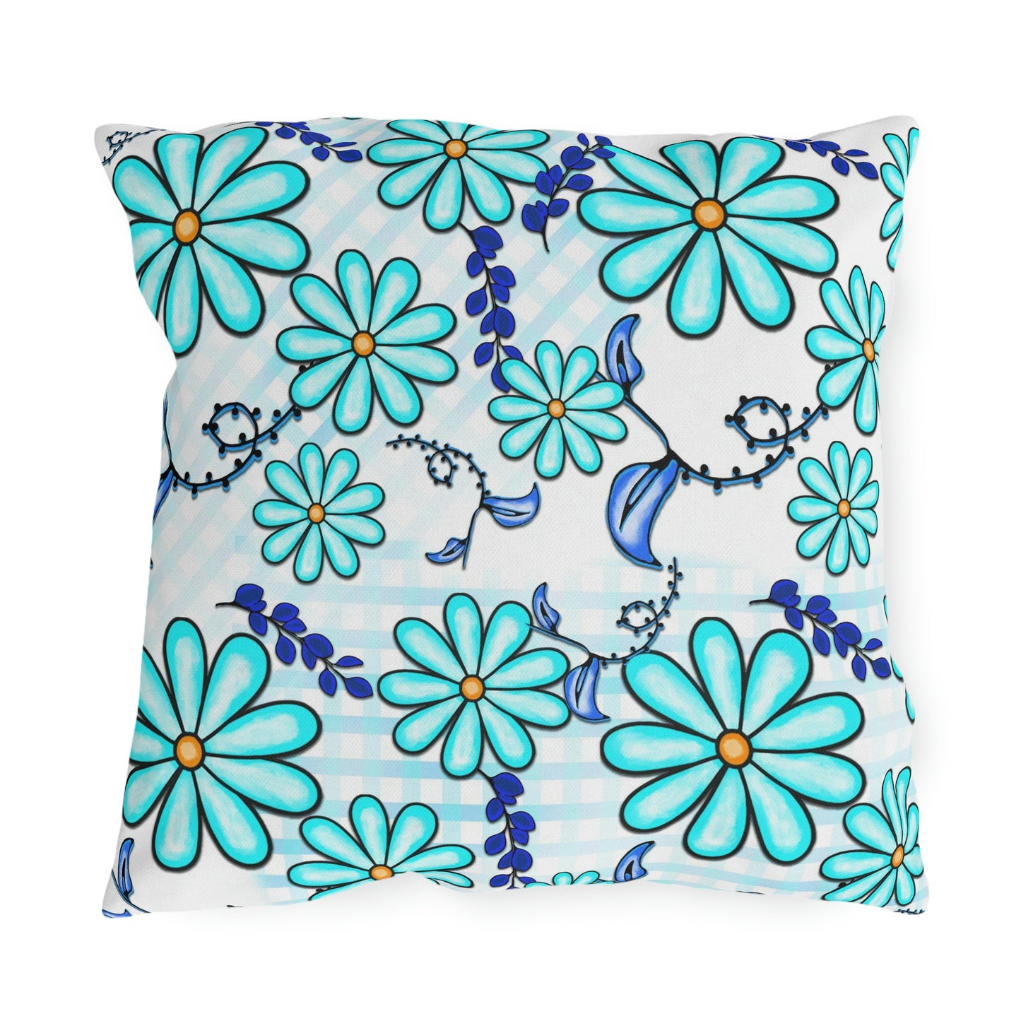 Blue Daisy, Grace Upon Grace Outdoor Pillow Cover AND Form, Outdoor Living, Fire Pit & Porch Swing Friendly, Blue Daisy, Home Decor