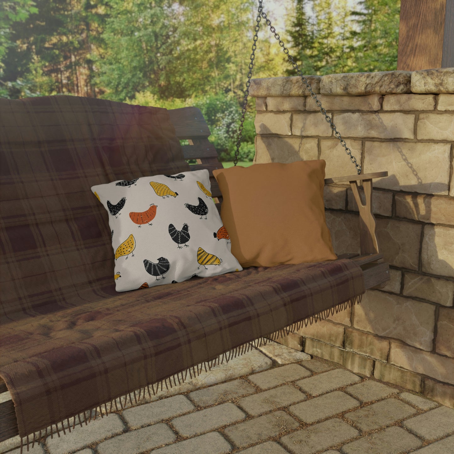 Chicken Lovers Pillow Cover and Form for Outdoor Living, Firepit Seating, Porch Swings