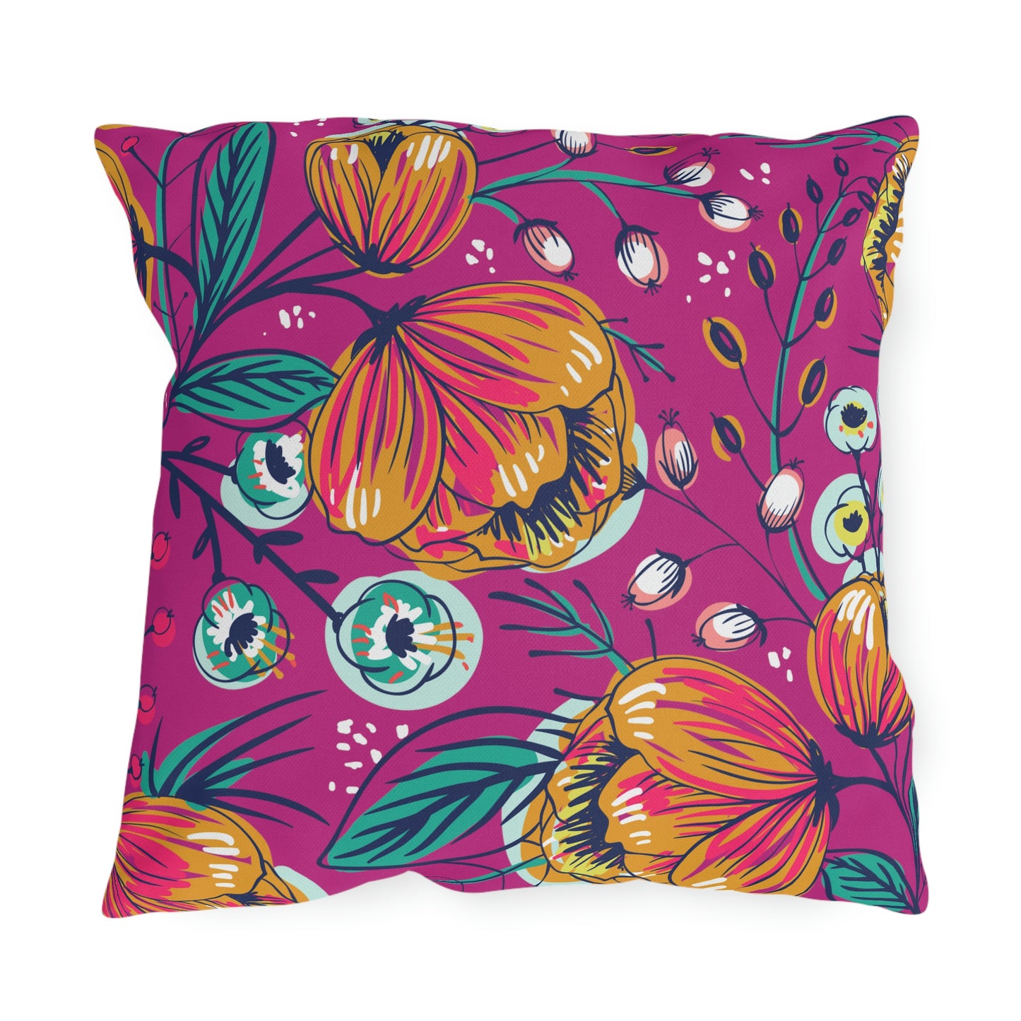 Bright Pink, Gold, Orange & Fuchsia Pillow COVER ONLY for Outdoor Living, Firepit Seating, Porch Swings, Keep Pillows Clean, Attractive Decor