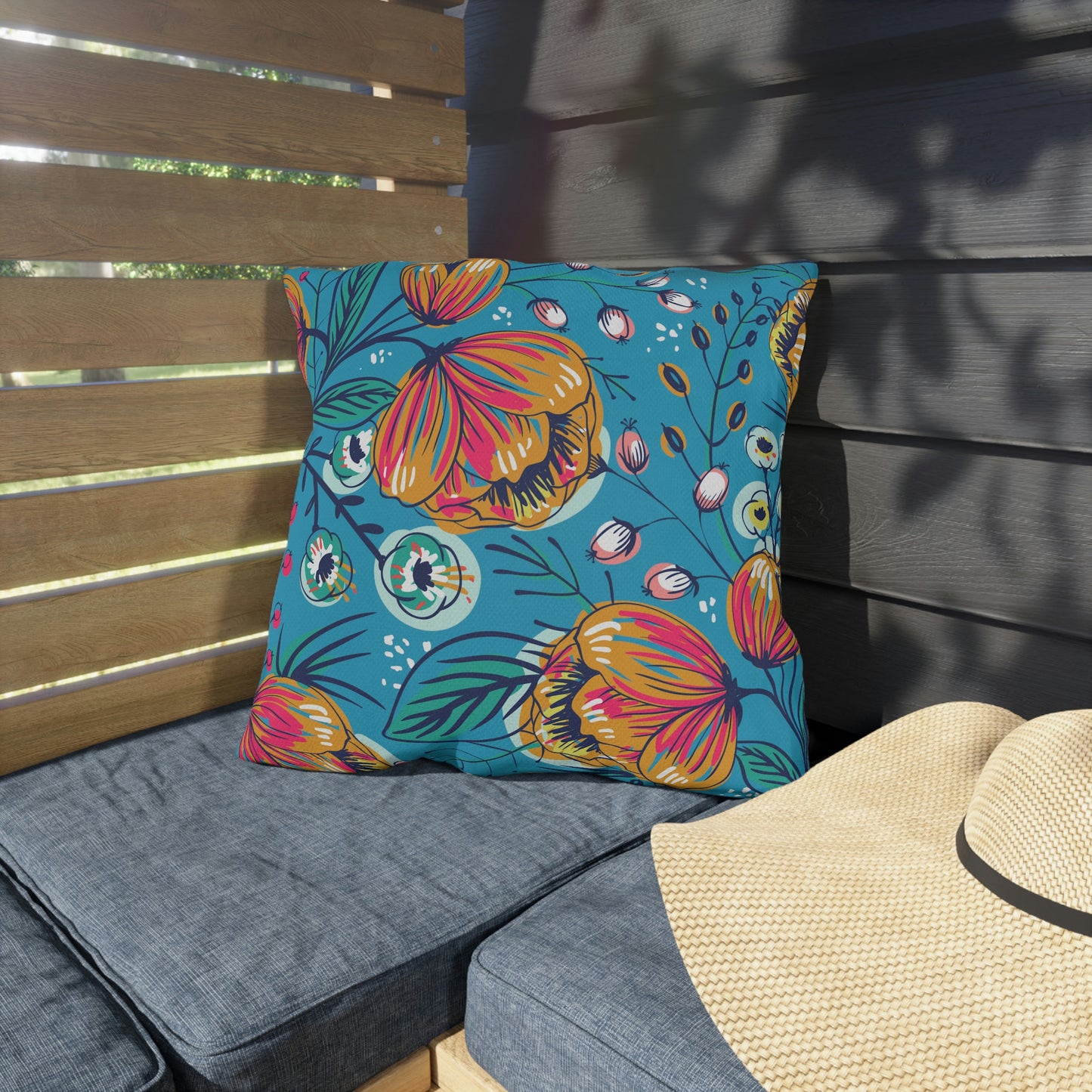 Teal Blue, Gold, Orange & Fuchsia Pillow COVER ONLY for Outdoor Living, Firepit Seating, Porch Swings, Keep Pillows Clean, Attractive Decor