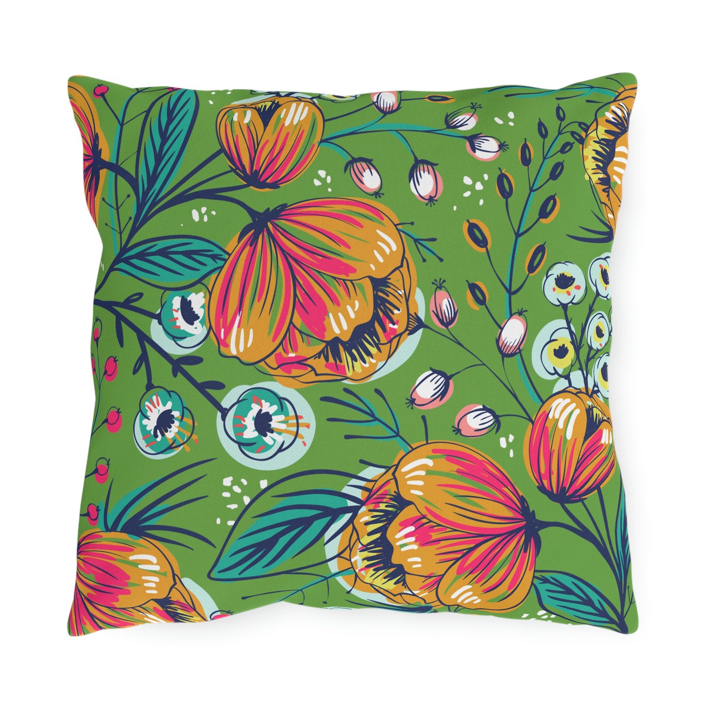 Green, Gold, Orange & Fuchsia Pillow COVER ONLY for Outdoor Living, Firepit Seating, Porch Swings, Keep Pillows Clean, Attractive Decor Accessory