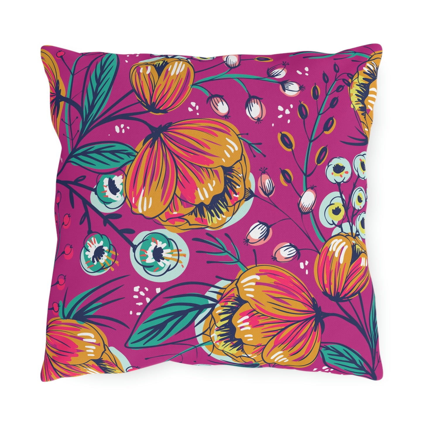 Bright Pink, Gold, Orange & Fuchsia Pillow COVER ONLY for Outdoor Living, Firepit Seating, Porch Swings, Keep Pillows Clean, Attractive Decor