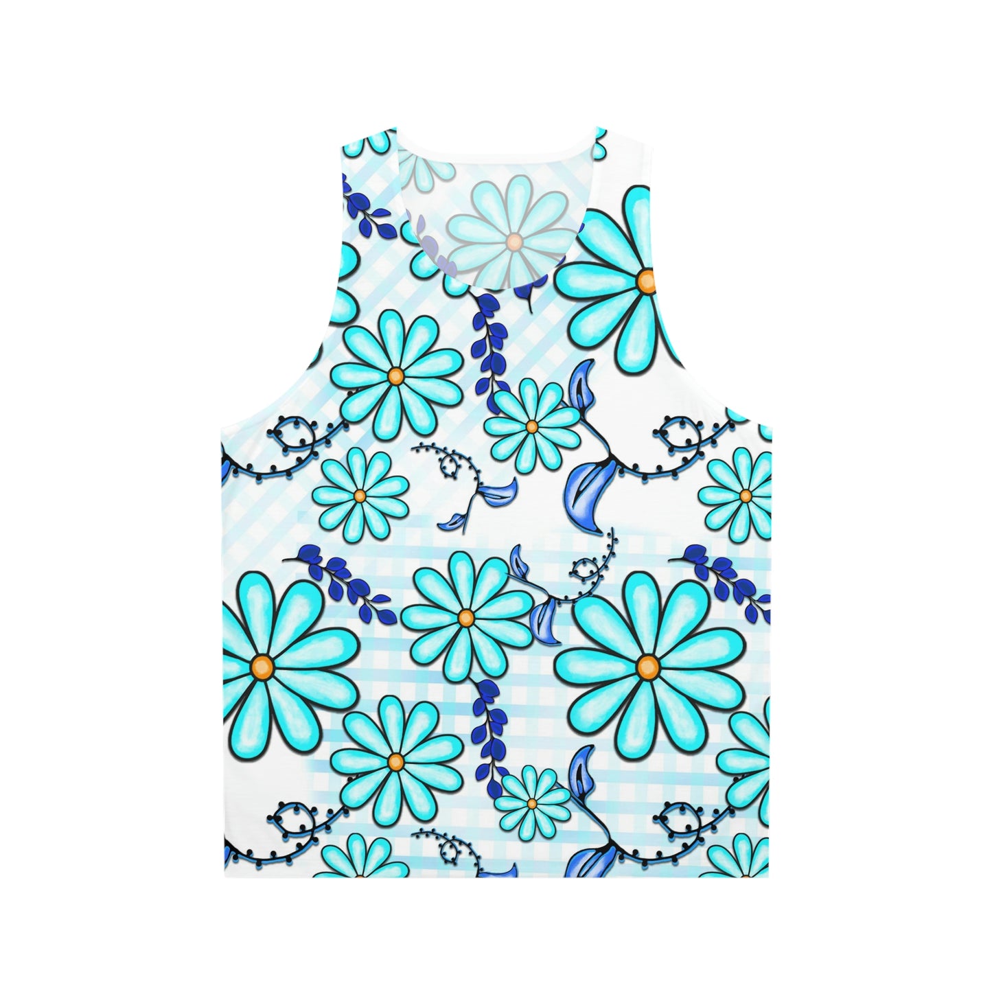 Blue Floral Daisy Unisex Style Tank Top Breezy Summer Casual Wear for Beach, Lake, Camping or Shopping, Stylish, Layer for Variety