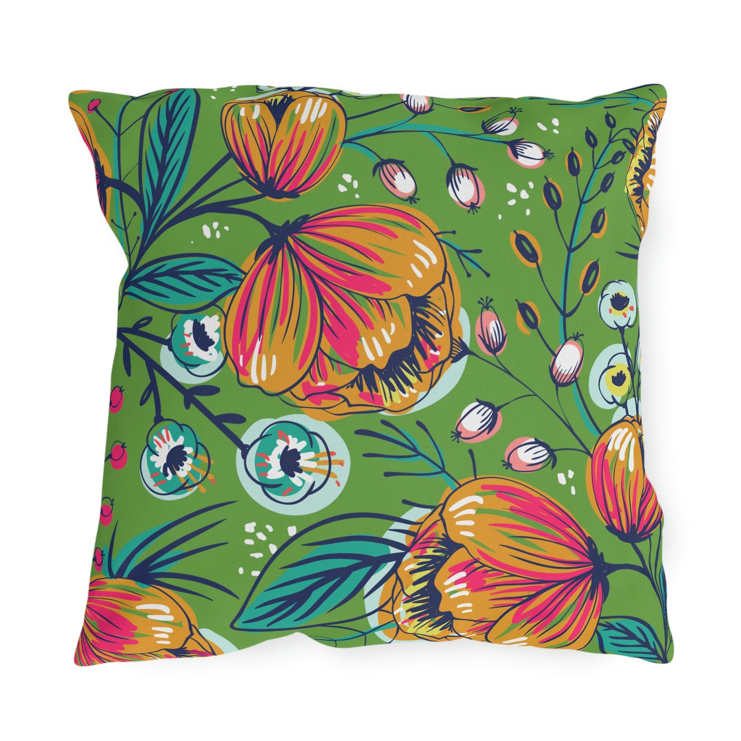 Green, Gold, Orange & Fuchsia Pillow COVER ONLY for Outdoor Living, Firepit Seating, Porch Swings, Keep Pillows Clean, Attractive Decor Accessory