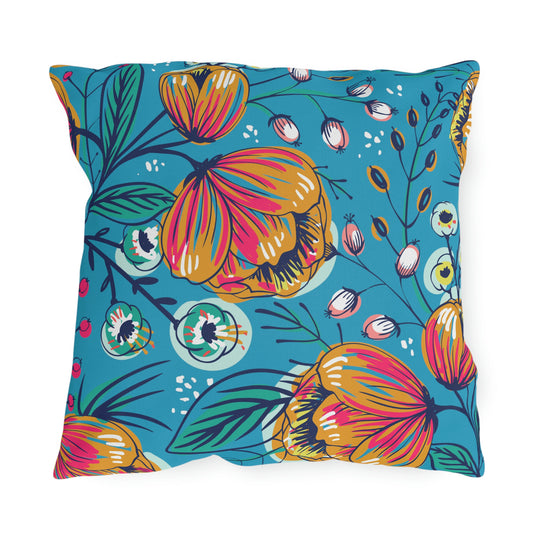 Teal Blue, Gold, Orange & Fuchsia Pillow COVER ONLY for Outdoor Living, Firepit Seating, Porch Swings, Keep Pillows Clean, Attractive Decor