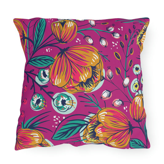 Bright Pink, Gold, Orange & Fuchsia Pillow COVER ONLY for Outdoor Living, Firepit Seating, Porch Swings, Keep Pillows Clean, Attractive Decor