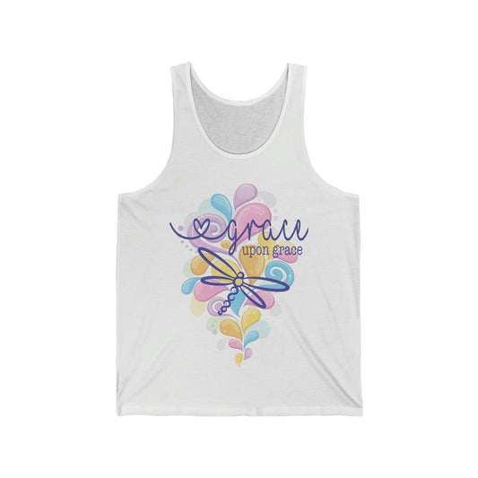 Dragonfly Grace Upon Grace Casual Leisure Athletic Unisex Jersey Tank Perfect for Layering, Poolside, the Beach or Casual Shopping