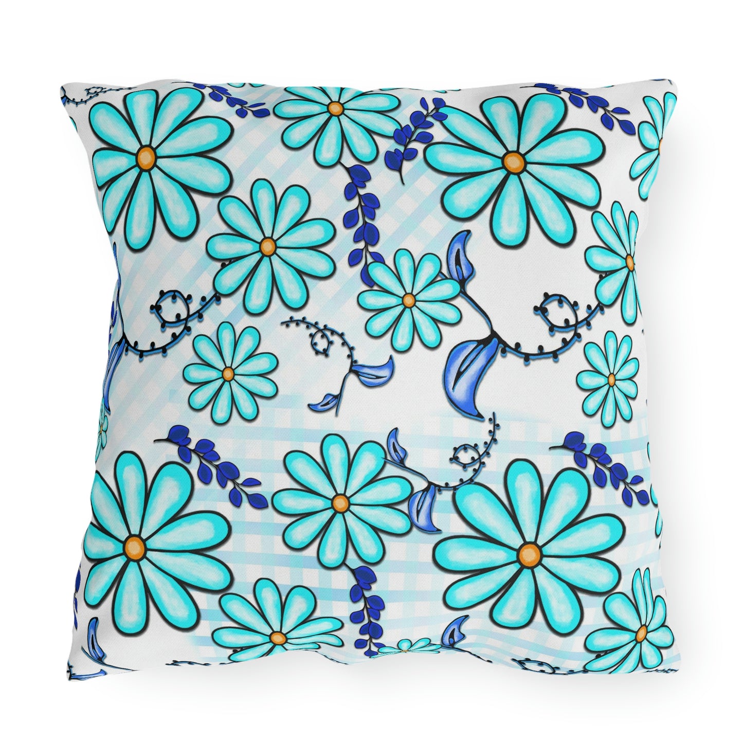 Blue Daisy, Grace Upon Grace Outdoor Pillow Cover AND Form, Outdoor Living, Fire Pit & Porch Swing Friendly, Blue Daisy, Home Decor
