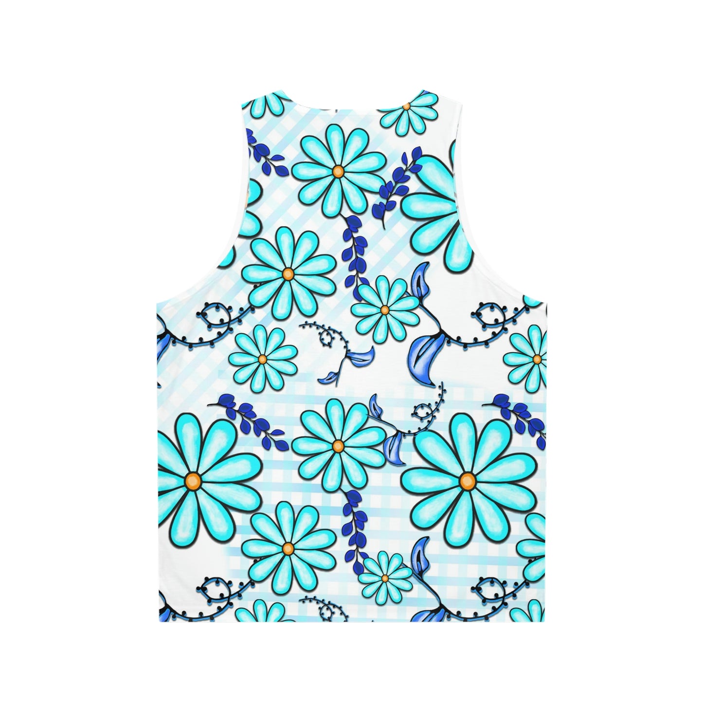 Blue Floral Daisy Unisex Style Tank Top Breezy Summer Casual Wear for Beach, Lake, Camping or Shopping, Stylish, Layer for Variety